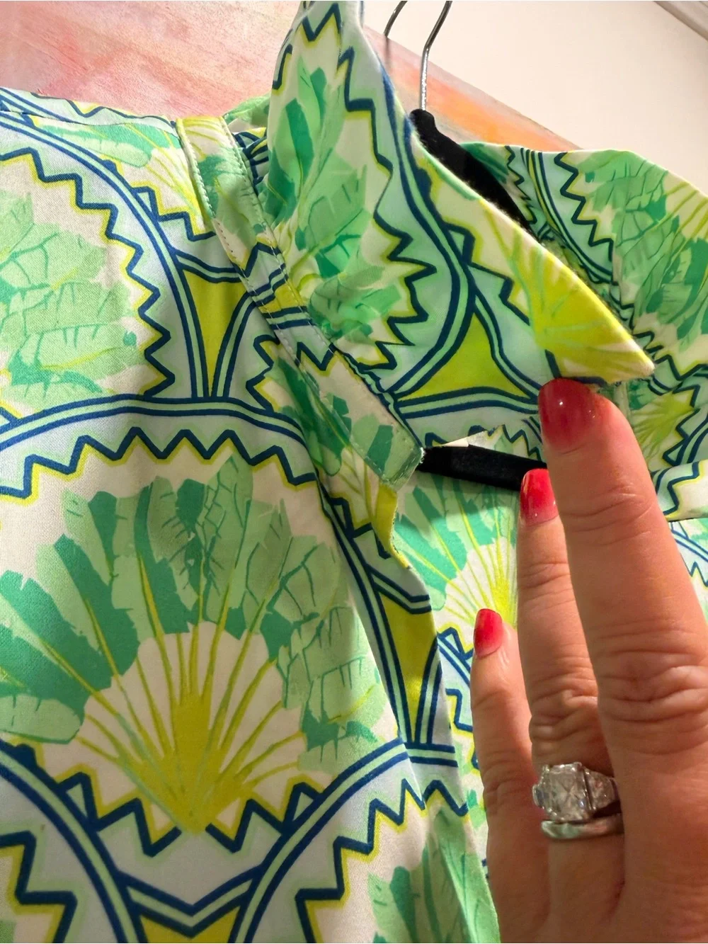 Emily McCarthy Green Patterned Mini Dress with Puff Sleeves
